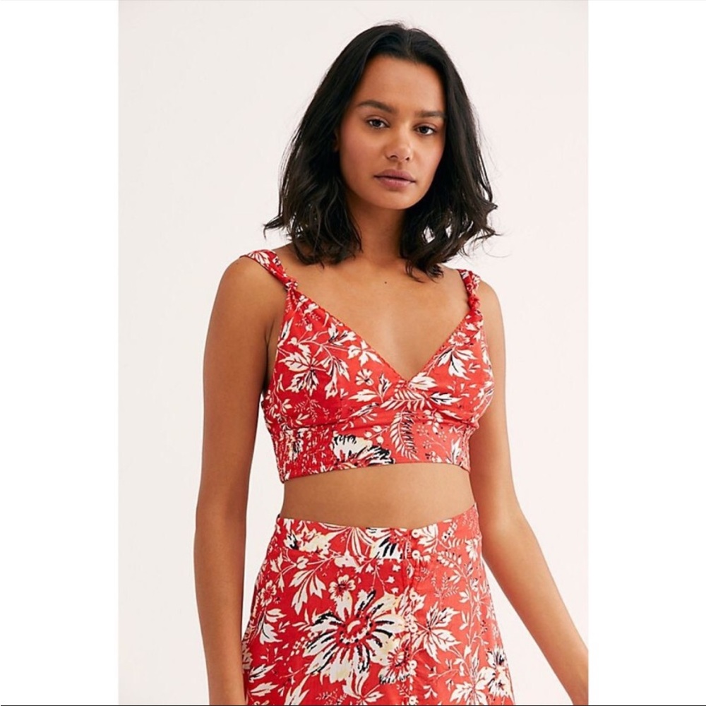 Free People Red Floral Crop Top